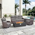 thumbnail image 1 of Giantfurnni 5 Piece Outdoor Patio Furniture Set with Fire Pit Table, All-Weather Wicker Swivel Rocking Conversation Chairs Fire Pit Sets with Tank Table and Wind Guard for Deck Garden Porch, Gray, 1 of 14