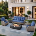 thumbnail image 1 of Giantfurnni 5 Pieces Patio Furniture Set with 43inch Propane Fire Pit Table, Deep Seating Sofa, 2 Swivel Rocker Glider Chairs and Side Table, Outdoor Conversation Set, 1 of 15