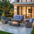 thumbnail image 1 of Giantfurnni 5 Pieces Patio Furniture Set with 43inch Propane Fire Pit Table, Deep Seating Sofa, 2 Swivel Rocker Glider Chairs and Side Table, Outdoor Conversation Set, 1 of 14