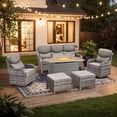 thumbnail image 1 of Giantfurnni Patio Fire Pit Sets Adult 6 Piece Wicker Weatherproof Outdoor Conversation Sets with Sofa and 2 Swivel Gliders, Grey/Gray, 1 of 14