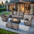 thumbnail image 1 of Giantfurnni 6 Piece Wicker Patio Furniture Set with Fire Pit Table, Outdoor Conversation Set with Swivel Rocker Chairs, Rattan Sofa and Ottomans, 1 of 15