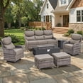 thumbnail image 1 of Giantfurnni 6 Pieces Wicker Patio Fire Pit Sets with 2 Swivel Rocking Chairs, Sofa, 2 Ottomans and 43 Inch Fire Pit Table, Outdoor Furniture Set with 6" Thick Cushion, 1 of 13