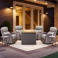 thumbnail image 1 of Giantfurnni Patio Fire Pit Sets 7 Piece Wicker Weatherproof Outdoor Conversation Sets with 4 Swivel Gliders and Fire Pit Table, Brown and Gray, 1 of 13