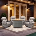 thumbnail image 1 of Giantfurnni Patio Fire Pit Sets 7 Piece Wicker Weatherproof Outdoor Conversation Sets with 4 Swivel Gliders and 2 Side Tables, Grey/Beige, 1 of 13