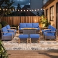 thumbnail image 1 of Giantfurnni 8 Piece Patio Furniture Set with Propane Fire Pit Table, Wicker Outdoor Conversation Set with 2 Swivel Rocker Chairs, 2 Club Chairs, 2 Ottomans and Rattan Sofa for Deck Backyard, 1 of 15