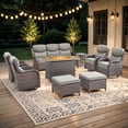 thumbnail image 1 of Giantfurnni Patio Fire Pit Sets Adult 9 Piece Wicker Weatherproof Outdoor Conversation Sets with Sofa and Swivel Gliders, Brown/Gray, 1 of 15