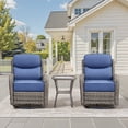 thumbnail image 1 of Giantfurnni Luxury Outdoor Swivel Rocker Patio Chairs of 2 with 6 Inch Thick Cushions and Side Table, 3PCS High Back Wicker Patio Furniture Set for Porch, Balcony, Deck in Grey Wicker Blue Cushions, 1 of 12