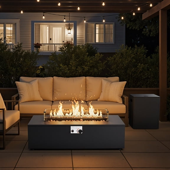 Giantfurnni Outdoor 50000 BTU Propane Fire Pit Table 42 INCH, 2 in 1 Outdoor Gas Fireplace Black
