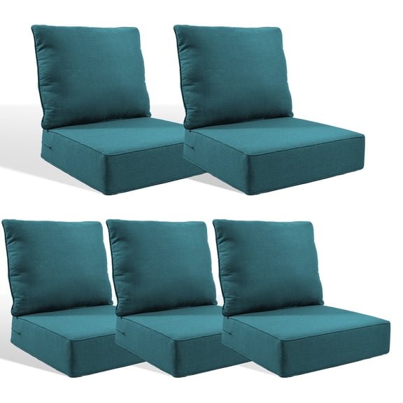 Giantfurnni Outdoor Deep Seat Cushion 24 X 24 X 6 inch for Patio Furniture, Water Resistant & Fade Resistant Outdoor Seating Cushions, Dark Green, 5 Sets