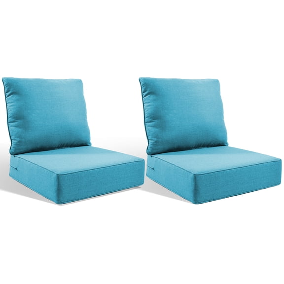 Giantfurnni Outdoor Deep Seat Cushion 24 X 24 X 6 inch for Patio Furniture, Water Resistant & Fade Resistant Outdoor Seating Cushions, Lake Blue, 2 Sets