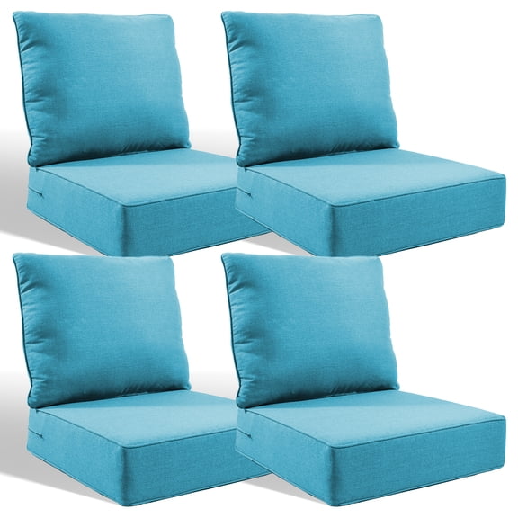 Giantfurnni Outdoor Deep Seat Cushion 24 X 24 X 6 inch for Patio Furniture, Water Resistant & Fade Resistant Outdoor Seating Cushions, Lake Blue, 4 Sets