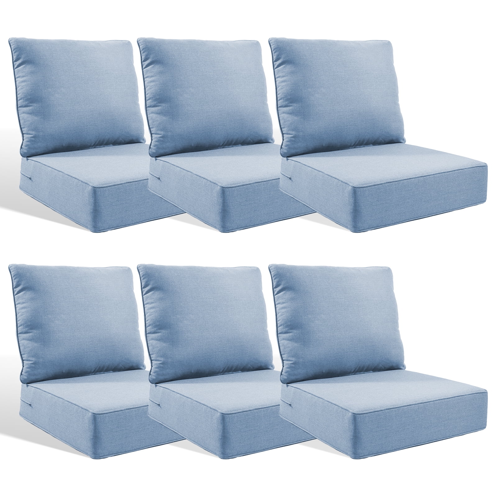 Giantfurnni Outdoor Deep Seat Cushion 24 X 24 X 6 inch for Patio Furniture, Water Resistant & Fade Resistant Outdoor Seating Cushions, Light Blue, 6 Sets