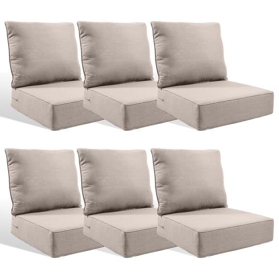 Giantfurnni Outdoor Deep Seat Cushion 24 X 24 X 6 inch for Patio Furniture, Water Resistant & Fade Resistant Outdoor Seating Cushions, Light Grey, 6 Sets