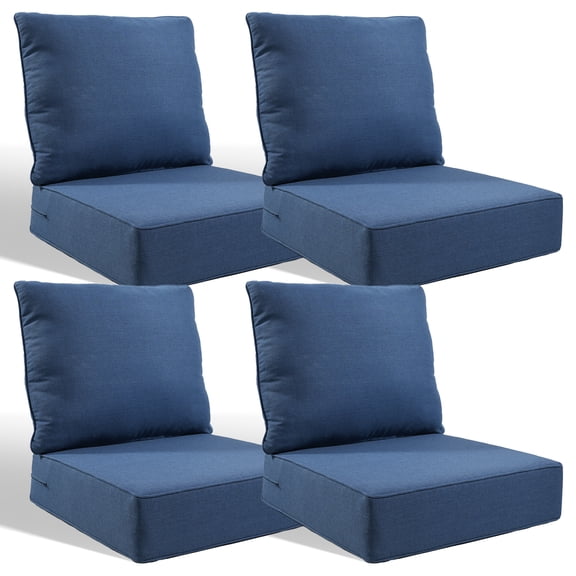 Giantfurnni Outdoor Deep Seat Cushion 24 X 24 X 6 inch for Patio Furniture, Water Resistant & Fade Resistant Outdoor Seating Cushions, Blue, 4 Sets
