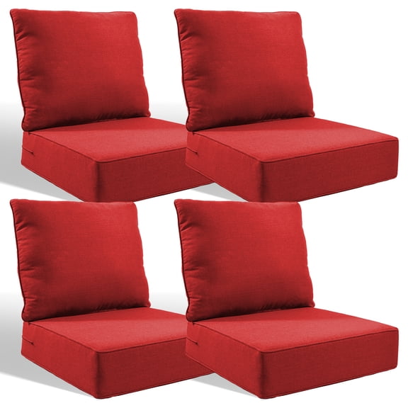 Giantfurnni Outdoor Deep Seat Cushion 24 X 24 X 6 inch for Patio Furniture, Water Resistant & Fade Resistant Outdoor Seating Cushions, Red, 4 Sets