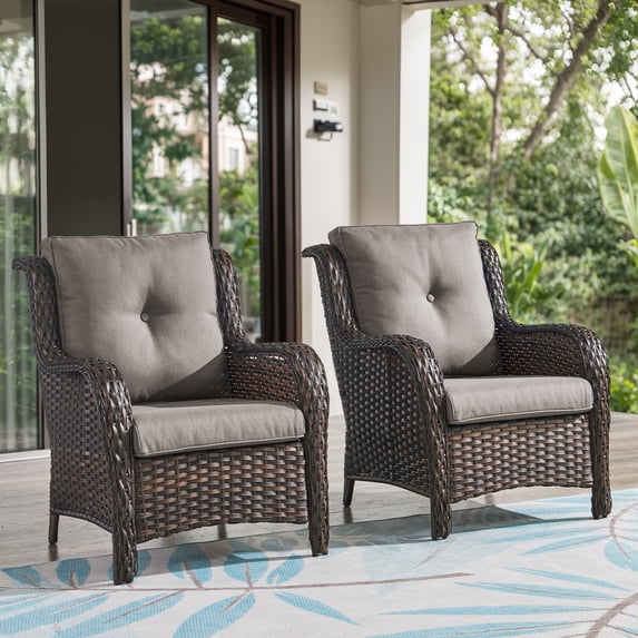 Giantfurnni Patio Chairs Set of 2, All-Weather Rattan Chairs with Cushions, Outdoor Patio Chairs For Porch Balcony Backyard