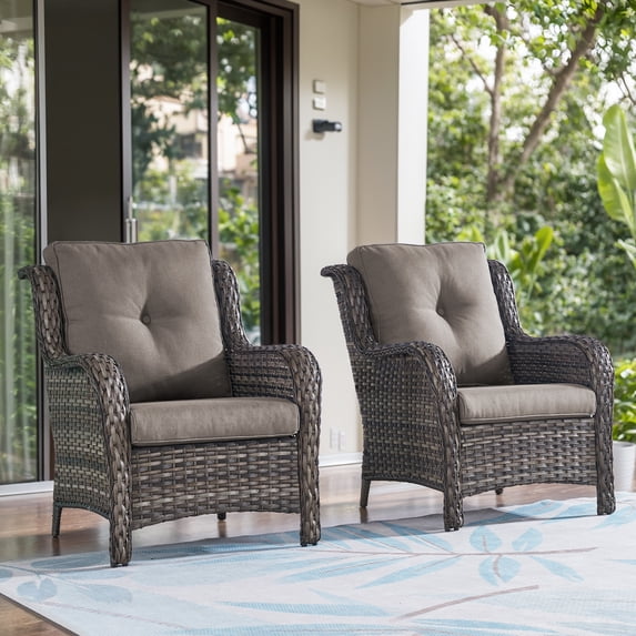 Giantfurnni Patio Chairs Set of 2, All-Weather Rattan Chairs with Cushions, Outdoor Patio Chairs For Porch Balcony Backyard