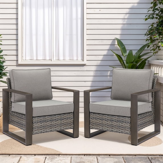 Giantfurnni Patio Chairs Set of 2,High Back Outdoor Chair with Thick Cushions, Outdoor Patio Chair Set for Graden,Blacony,Porch