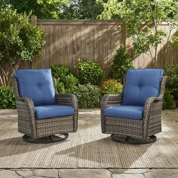 Giantfurnni Patio Furniture Wicker Swivel Rocking Glider Chair High Back Outdoor Rattan Rocker Set of 2 for Porch Backyard