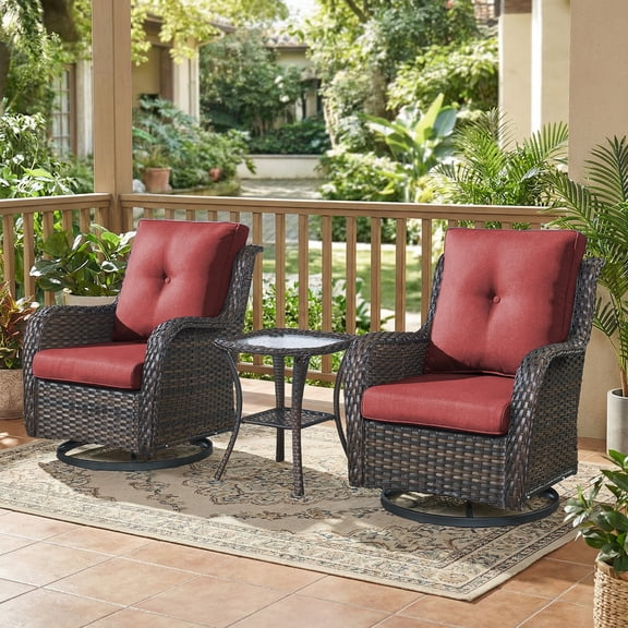 Giantfurnni Patio Wicker Swivel Rocker Chairs with Rattan Side Table, All Weather Outdoor Conversation Set for Porch Poolside Balcony