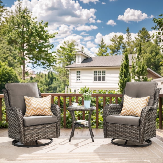 Outside Swivel Rattan Rocker Giantfurnni Patio Wicker Swivel Rocker Chairs with Rattan Side Table ...