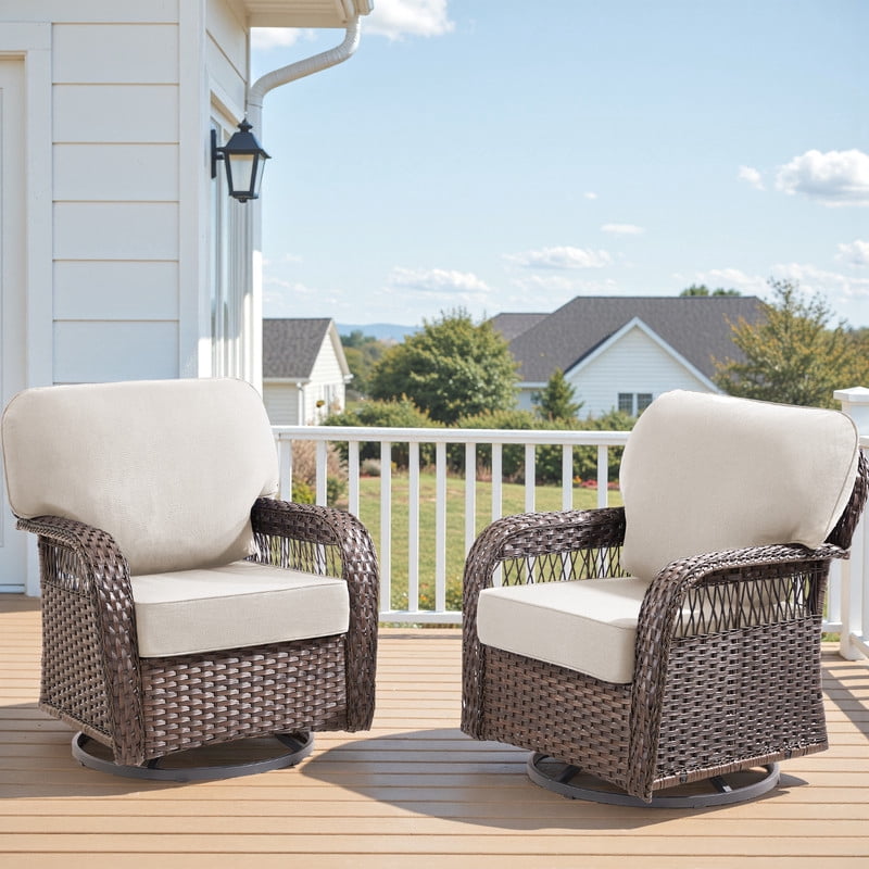 Outside Swivel Rattan Rocker Giantfurnni Patio Wicker Swivel Rocking Chairs Set of 2 Outdoor Rattan ...