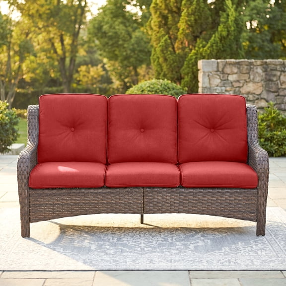 Giantfurnni Wicker Outdoor 3 Seater Sofa, Patio Deep Seat Rattan Couch with Cushions