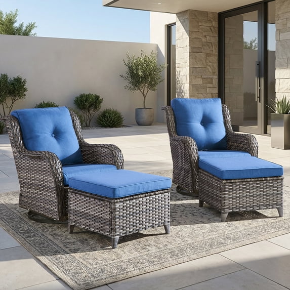 Giantfurnni Wicker Outdoor Furniture Patio Swivel Rocker Glider Chairs with Ottomans Set for Porch Balcony Deck Yard