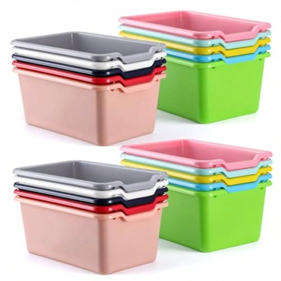 Giantree 20 Pcs Plastic Cubby Bins Book Bins for Classroom Library Scoop Front Stackable Toy Storage Tubs Containers for School Office Home Nursery Playroom Organization Colorful