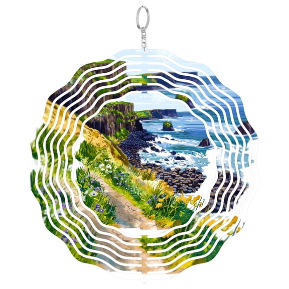 Giants Causeway Northern Ireland 3D Wind Spinner Stainless Steel Hanging Decor Garden Yard Art Basalt Column Gift