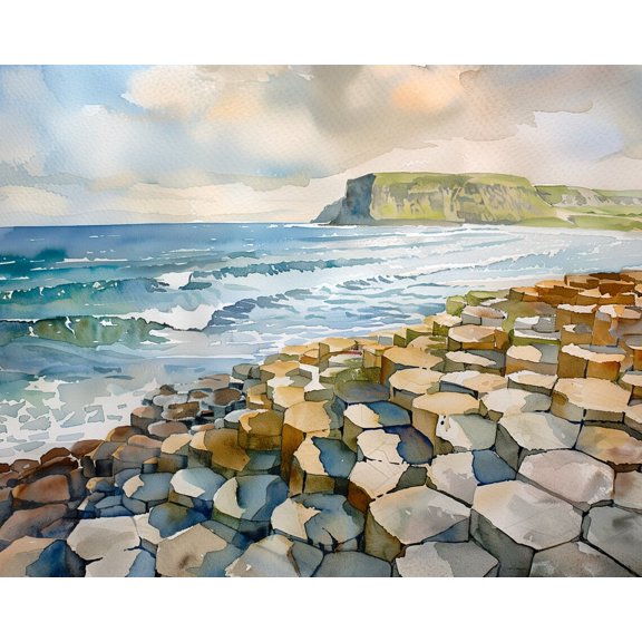 Giants Causeway Northern Ireland Coastal Wall Art Decor Unframed Paper Print