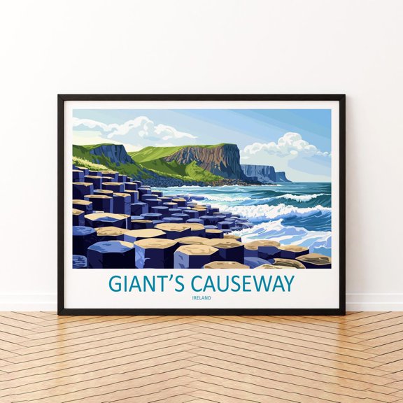 Giants Causeway Northern Ireland Landscape Travel Scenic Coastline Basalt Columns UK Poster, Travel Inspired Home And Office Decor