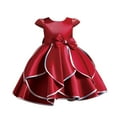 thumbnail image 1 of WhouRiu Girls Solid Short Sleeve Tiered Wedding Dress Bow Princess Party Tulle Gown Red,Sizes 5-6, 1 of 3