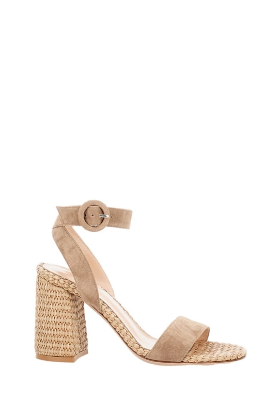 Almond-Toe Suede Sandal With Artisanal Woven Texture Neutrals (Women's)