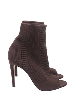 Pre-Owned Gianvito Rossi Vires Stretch-Knit Sock Ankle Boots in Brown Polyester