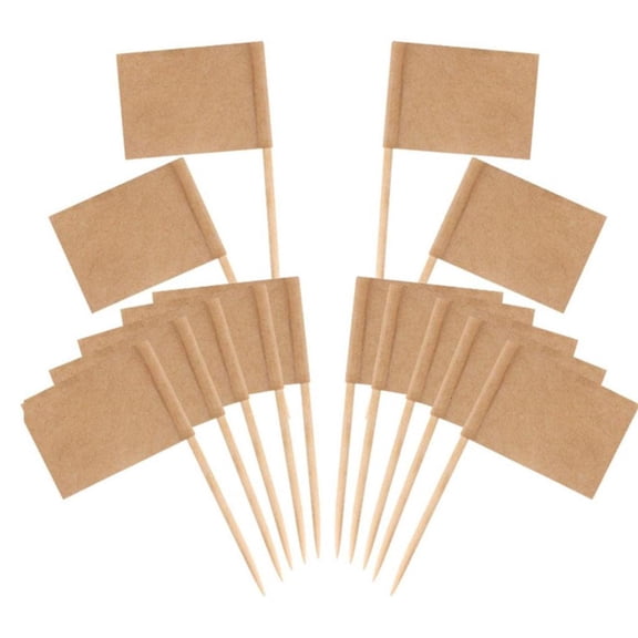 Giaone 100 Pieces Blank Toothpick Flags Mini Food Labels with Wooden Sticks Cheese Markers Picks for Cupcake Toppers Fruit Appetizers Cocktail Party Decoration