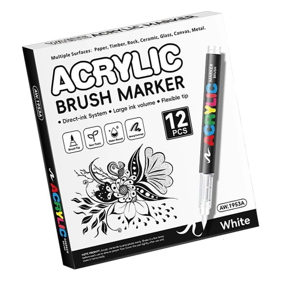 Giaone 12Pcs Acrylic Paint Pen Brush Marker for Painting on Paper Wood Glass Fabric