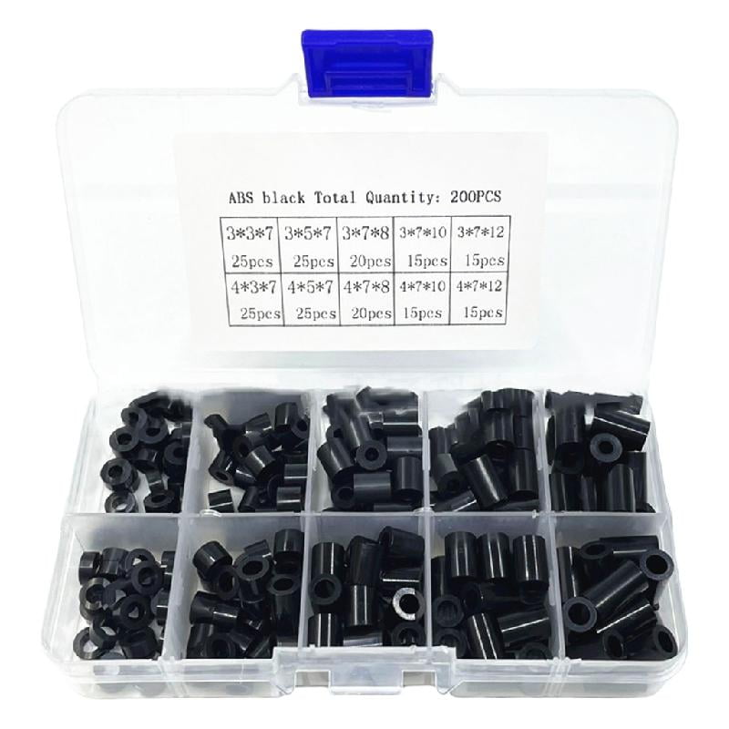 200-Piece Nylon Spacer Assortment Kit For M3 Screws | 10 Sizes (2mm-20mm Tall) | 5mm OD X 3.2mm ID