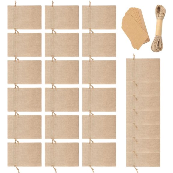 Giaone 25Pcs Breathable Cloth Bags And Paper Label Set Adjustable Storage Pouches For Wedding Birthday Packaging