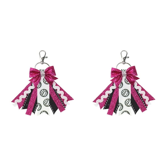 Giaone 2Pcs Big Glitters Football Basketball Cheer Bows Keychains Sport Pin Me Leopards Bag Keychains Decoration