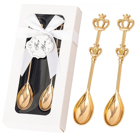 Giaone 2Pcs Coffee Spoons Crown-Shape Dessert Spoons Long Handle Tea-Spoons for Home
