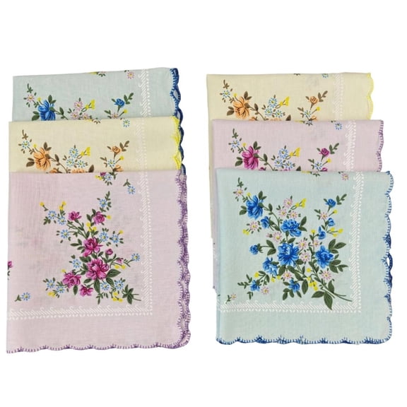 Giaone 3/6Pcs Cotton Printed Handkerchief For Women Soft Hankies Practical Design