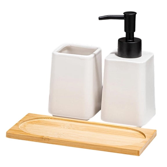 Giaone 3pcs Hand Soap Press Pumpms Dispenser Set with Storage Tray Toothbrush Holder