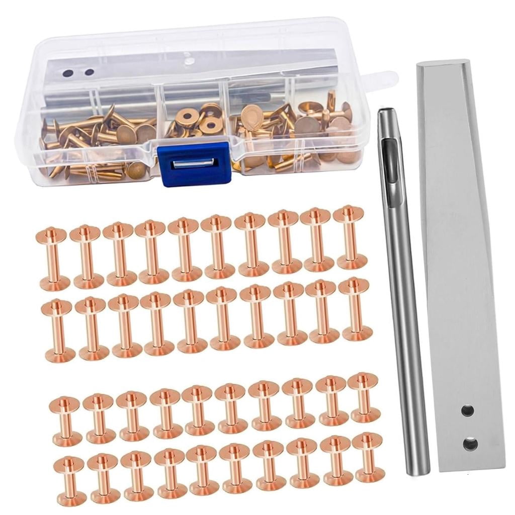 Giaone 42Pcs Studs Copper Metal Rivets with Hole Puncher Setting Tool For Belts Wallet Bags Making Craft Repair