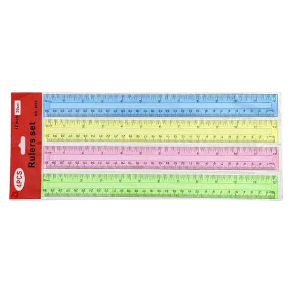 Giaone 4Pcs 12Inch Colorful Clear Rulers with Inches Centimeters Scale Math Ruler