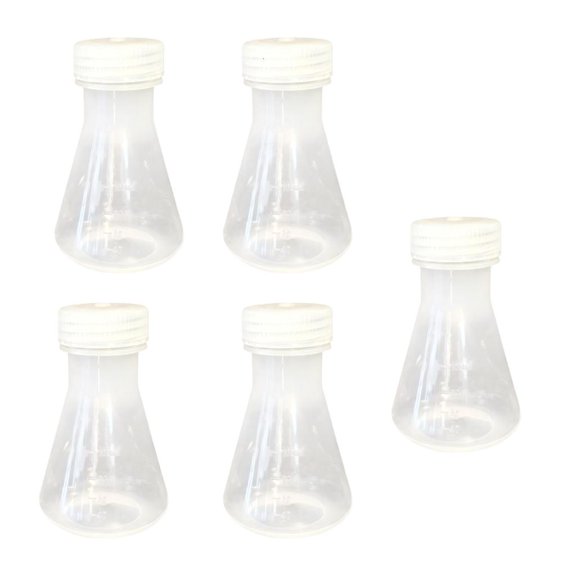 Giaone 5Pcs Multipurpose Clear Plastic Graduated Flasks with Anti Spill Lid for Lab