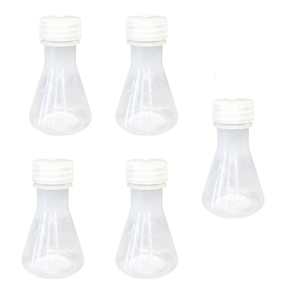 Giaone 5Pcs Multipurpose Clear Plastic Graduated Flasks with Anti Spill Lid for Lab