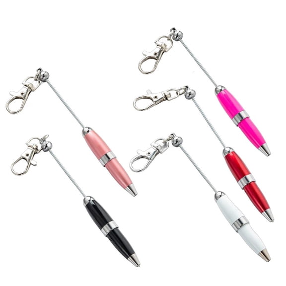 Giaone 5pcs Writing Pen Beadable Ballpoint Pen with Keychain Beaded Pen for Student