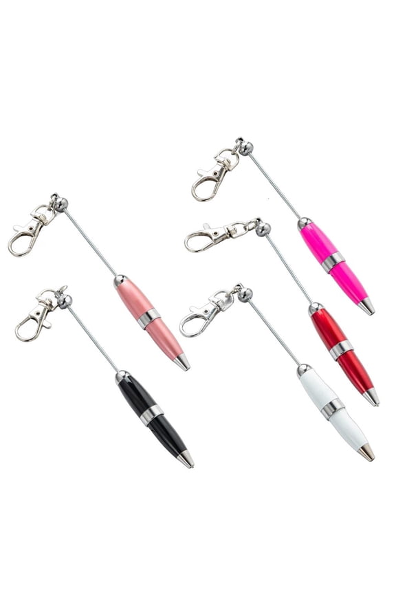 5pcs Writing Pen Beadable Ballpoint Pen with Keychain Beaded Pen for Student