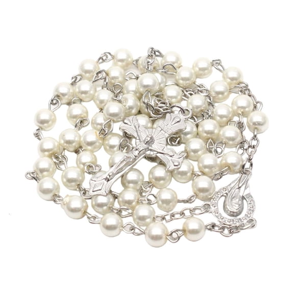 Giaone 6mm Pearl Cross Rosary Necklaces Bead Chain Pendant Ornaments